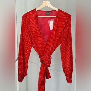 Soho Red and White Polka Dot Wrap Top